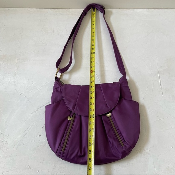 Travelon Purple Hobo Zip Crossbody 5 Point Anti Theft Purse Travel Bag - Picture 8 of 11